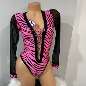 Pink and Black Zebra Print Bodysuit